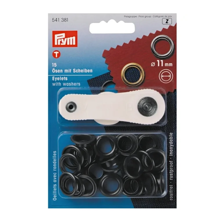 15 Ösen mit Scheiben, 11 mm, brüniert