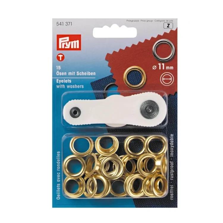 15 Ösen mit Scheiben, 11 mm, goldfarbig