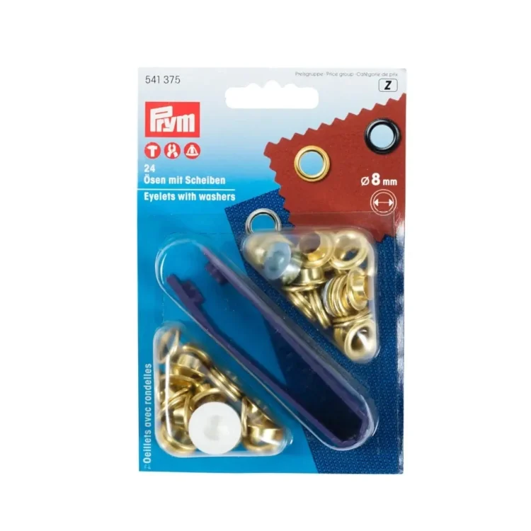 24 Ösen mit Scheiben, 8 mm, goldfarbig