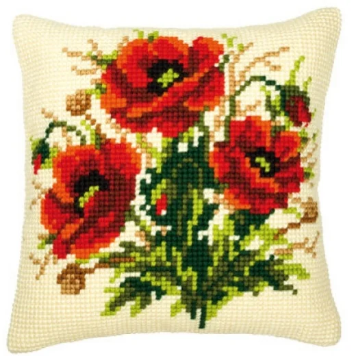 Vervaco - Kreuzstichkissen Mohnblumen