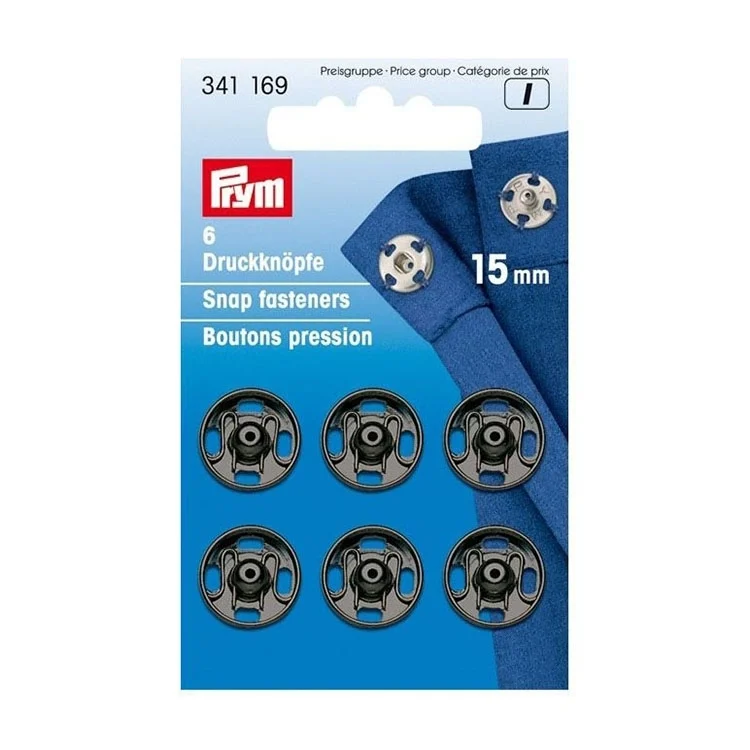 6 Druckknöpfe schwarz, 15 mm
