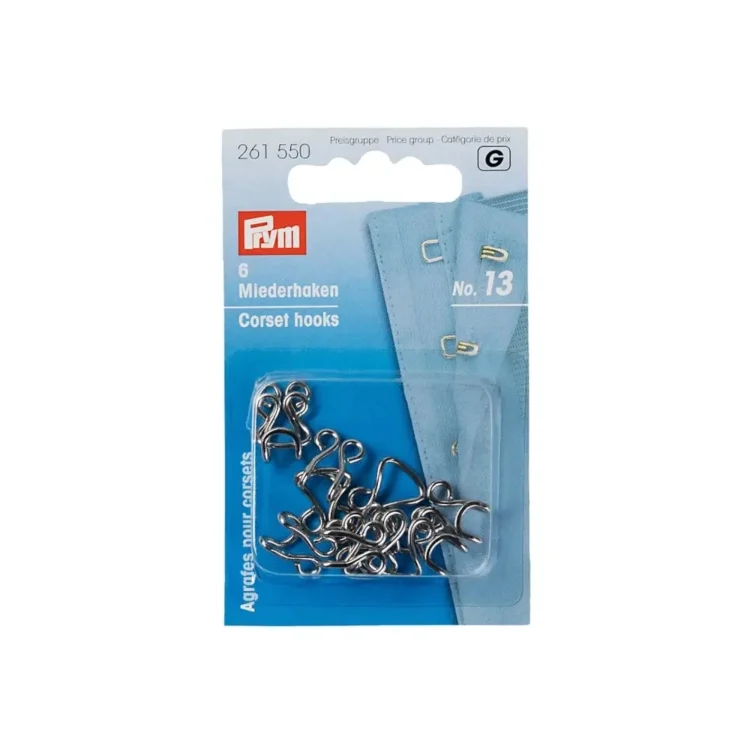 6 Miederhaken, No. 13, silber