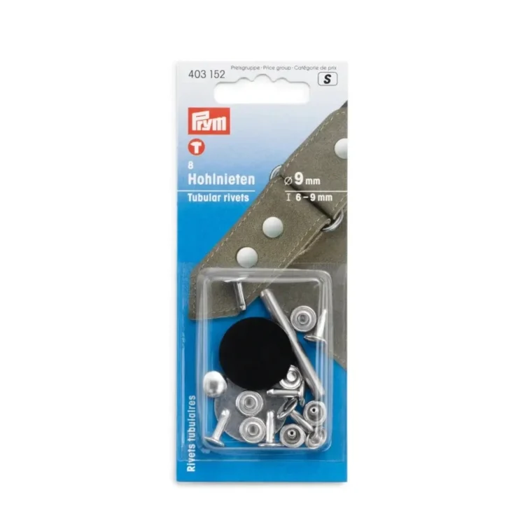 8 Hohlnieten, 6-9 mm, silber