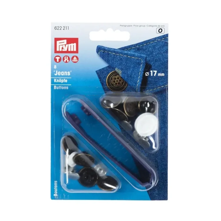 8 Jeansknöpfe, 17 mm, altmessing