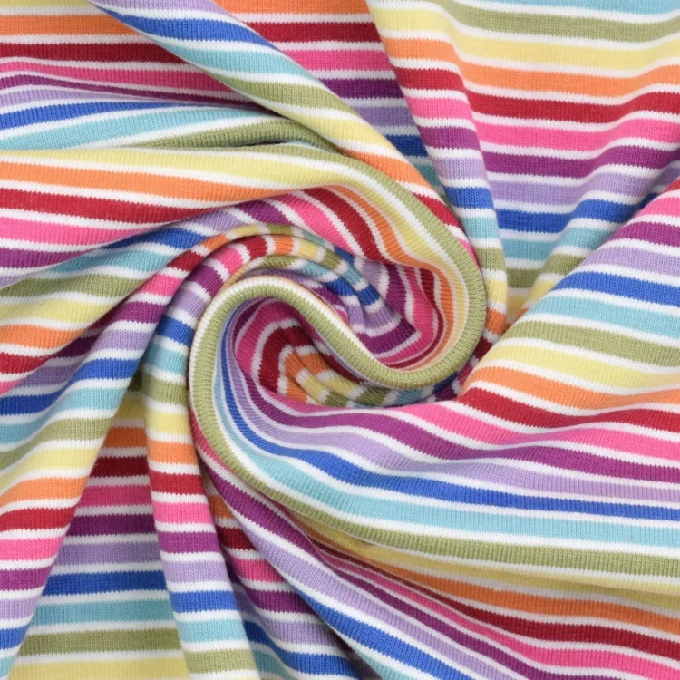 Baumwolljersey bunte Streifen, hell