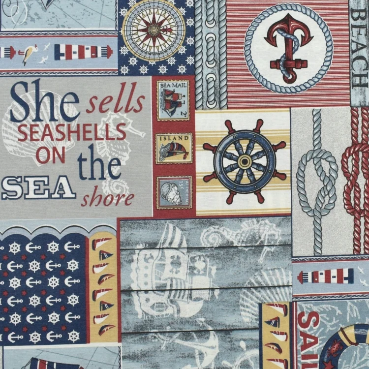 Dekostoff Seashells Feeling, graublau