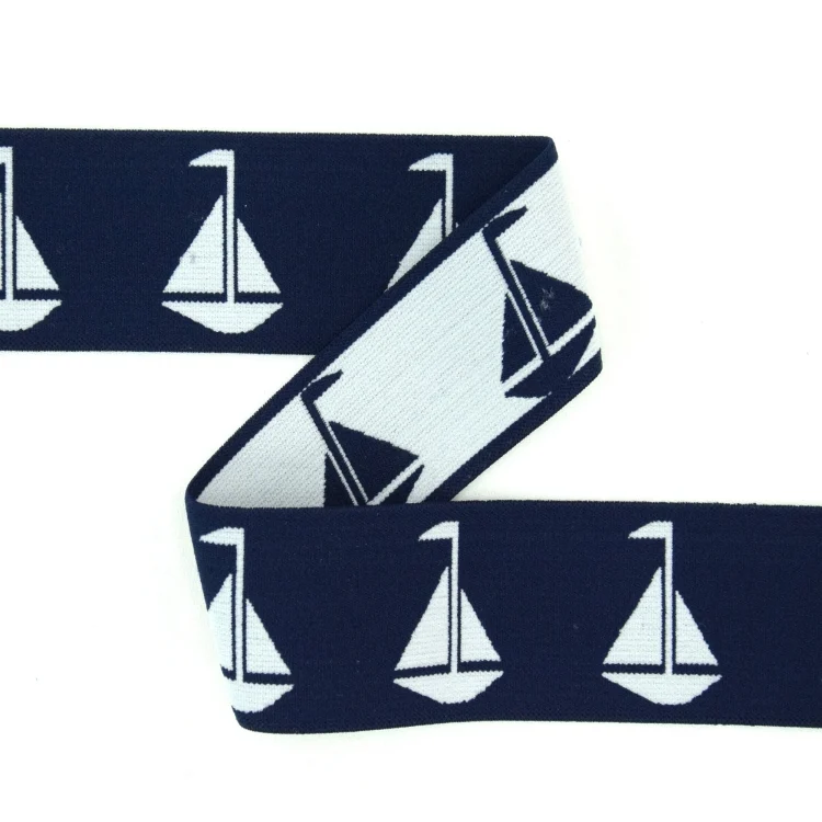 Elastikband Boote, marine-weiss