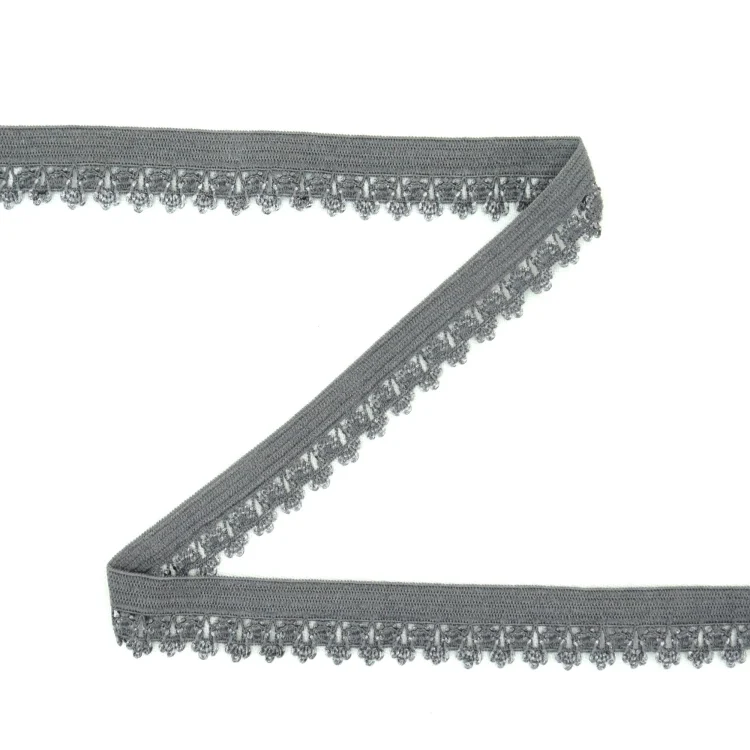 Elastisches Einfassband Blumenkante, grau 14 mm