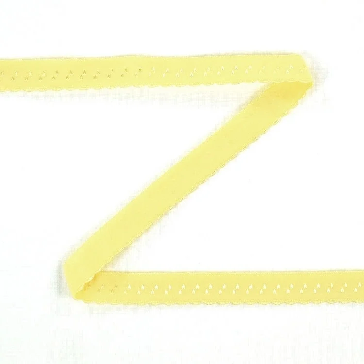 Elastisches Spitzen Einfassband mit Stickerei, gelb 12 mm