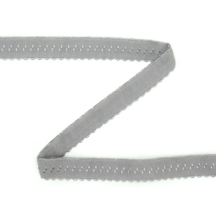 Elastisches Spitzen Einfassband mit Stickerei grau 12 mm