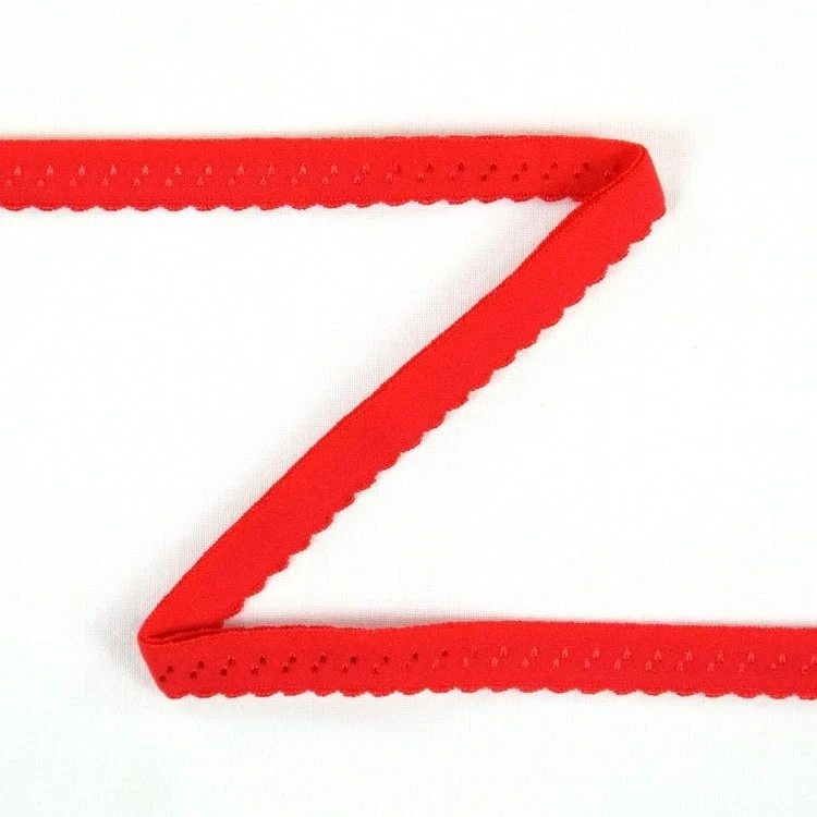 Elastisches Spitzen Einfassband mit Stickerei rot 12 mm