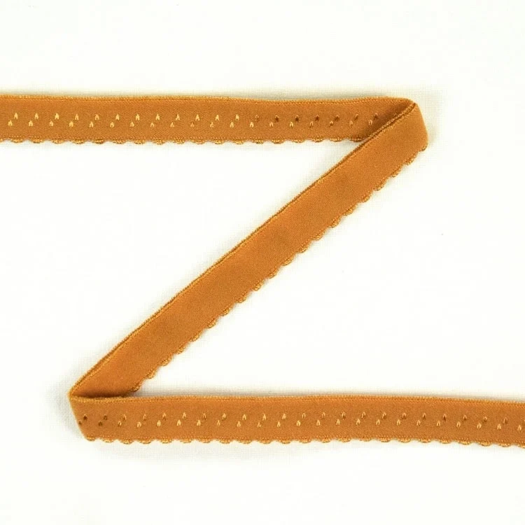 Elastisches Spitzen Einfassband mit Stickerei, cognac 12 mm