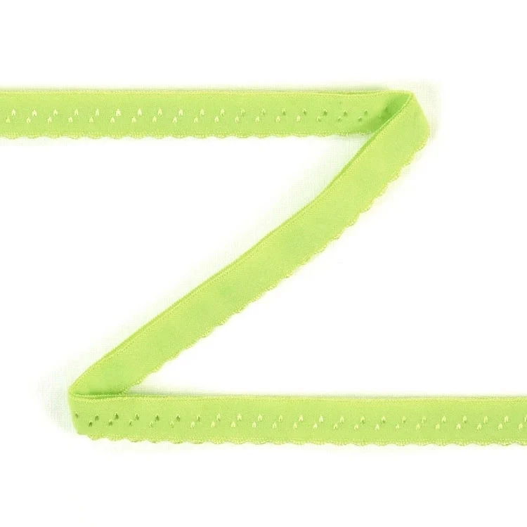 Elastisches Spitzen Einfassband mit Stickerei, limette 12 mm