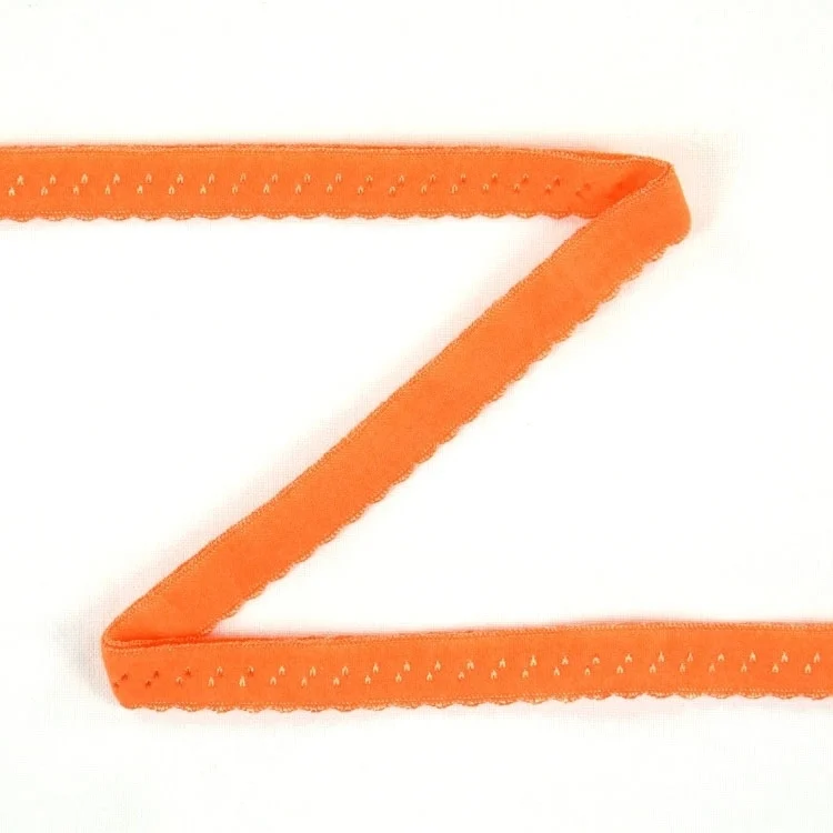 Elastisches Spitzen Einfassband mit Stickerei, orange 12 mm