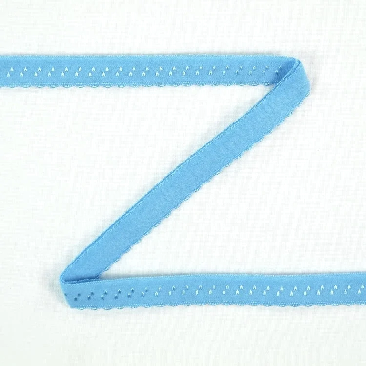 Elastisches Spitzen Einfassband mit Stickerei, hellblau 12 mm