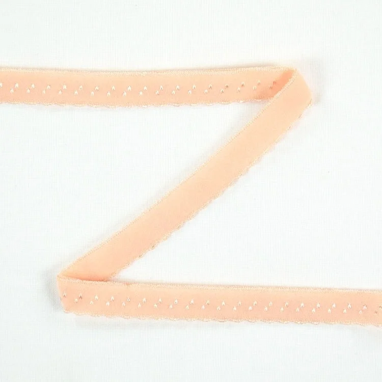 Elastisches Spitzen Einfassband mit Stickerei, apricot 12 mm