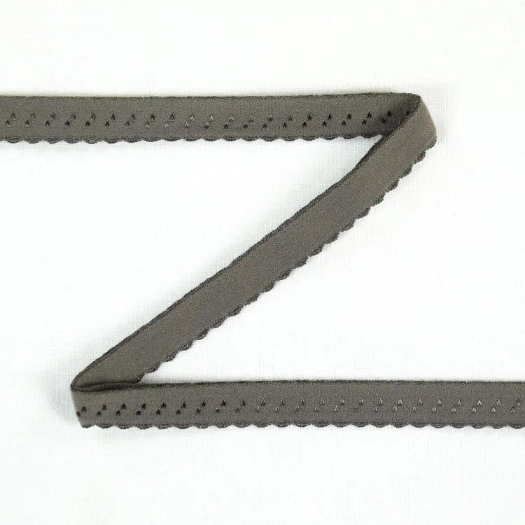 Elastisches Spitzen Einfassband mit Stickerei, dunkel taupe 12 mm
