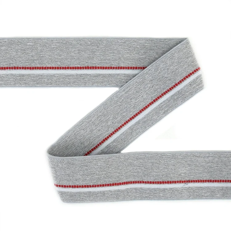 Gummiband Jeanslook, hellgrau-rot