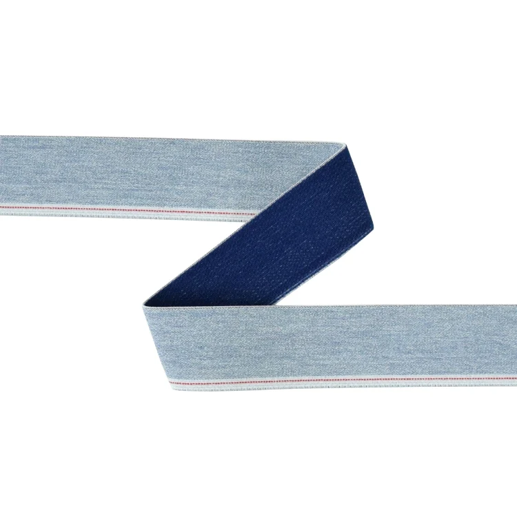 Gummiband Jeanslook Seitenstreifen, hellblau - weiss
