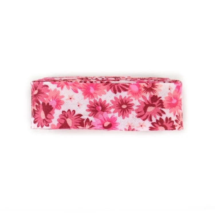 Mini-Blümchen Schrägband, 3 m Stck., weiss-pink-rosa