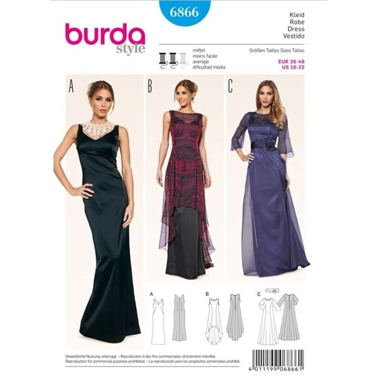 Schnittmuster Abendkleid – Überkleid – transparent, Burda 6866