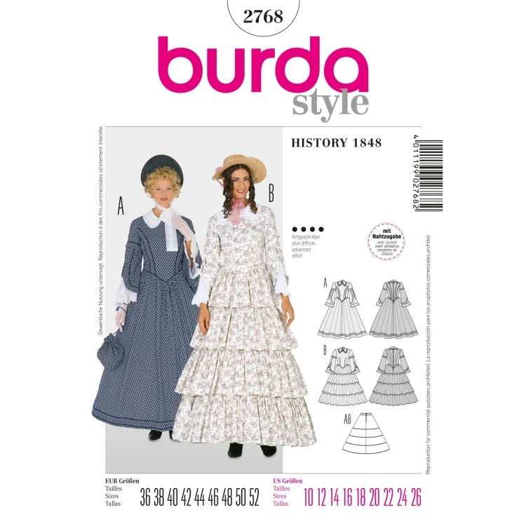 Schnittmuster Biedermeier Kleid, Burda 2768