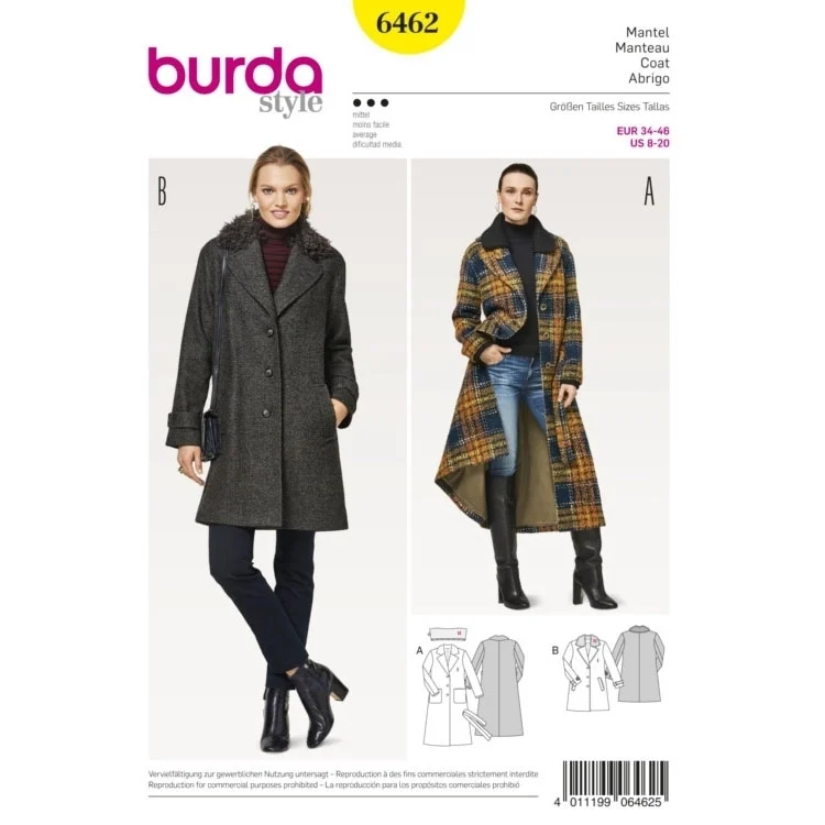 Schnittmuster Blazermantel, Burda 6462
