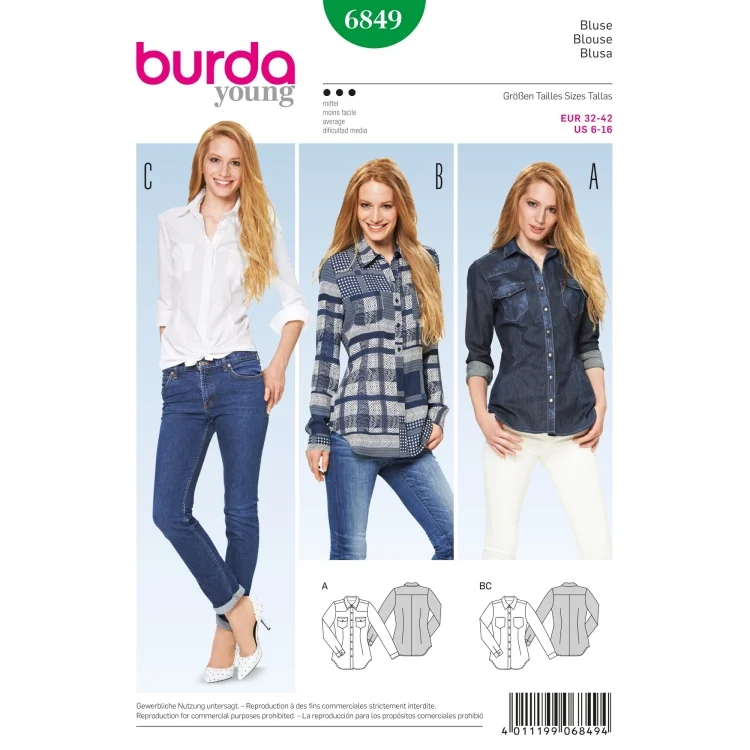 Schnittmuster Bluse, Burda 6849