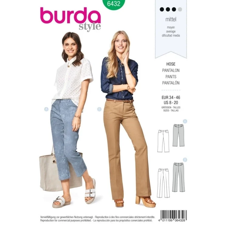 Schnittmuster Bügelfaltenhose, Burda 6432