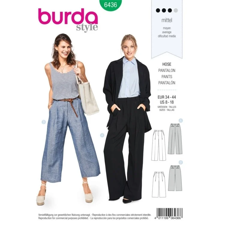 Schnittmuster Bundfaltenhose, Burda 6436