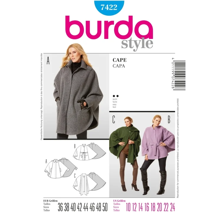 Schnittmuster Cape, Burda 7422