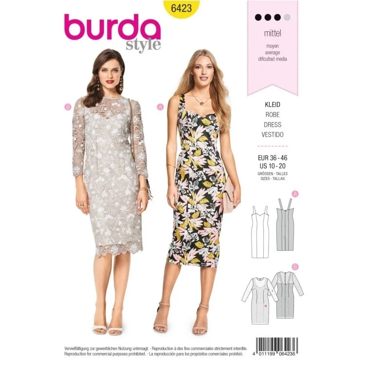 Schnittmuster Cocktail Kleider, Burda 6423