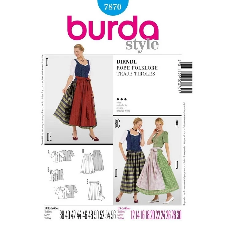 Schnittmuster Dirndl, Burda 7870