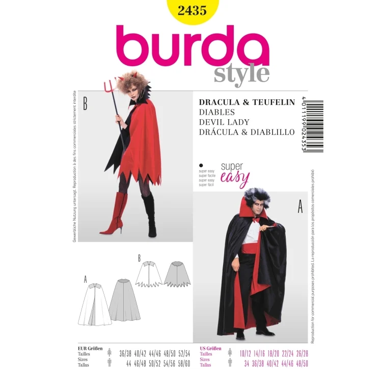 Schnittmuster Dracula und Teufelin, Burda 2435