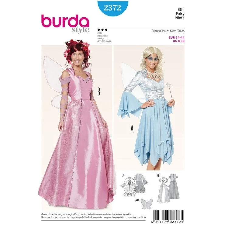 Schnittmuster Elfe Korsagen-Kleid–Zipfelrock–Flügel, Burda 2372