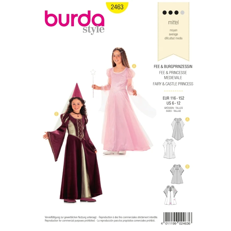 Schnittmuster Fee und Burgprinzessin, Burda 2463