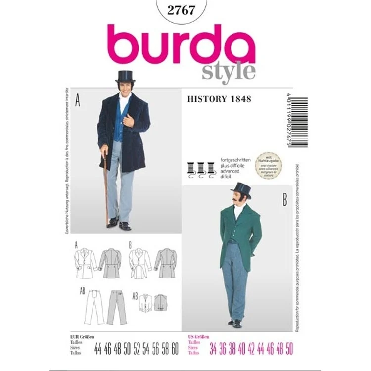 Schnittmuster Frack, Burda 2767