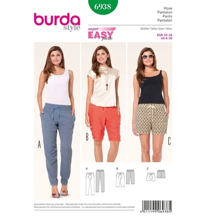 Schnittmuster Gummizughose – Bermudas – Shorts, Burda 6938