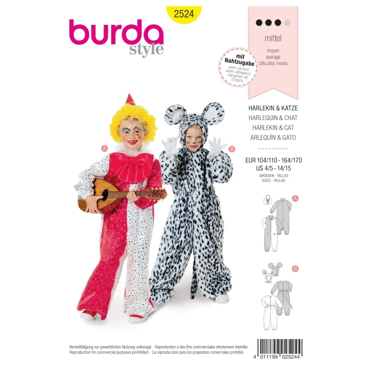 Schnittmuster Harlekin und Katze, Burda 2524