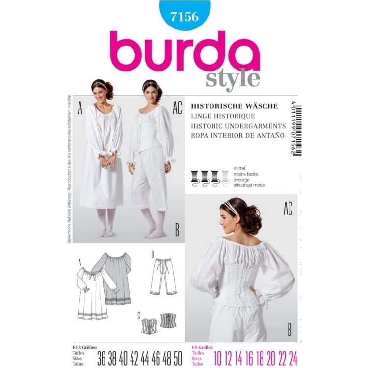 Schnittmuster Historische Wäsche, Burda 7156