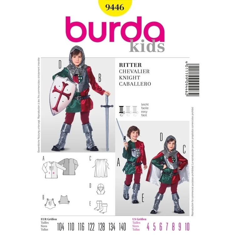 Schnittmuster Historisches Kostüm, Ritter, Burda 9446