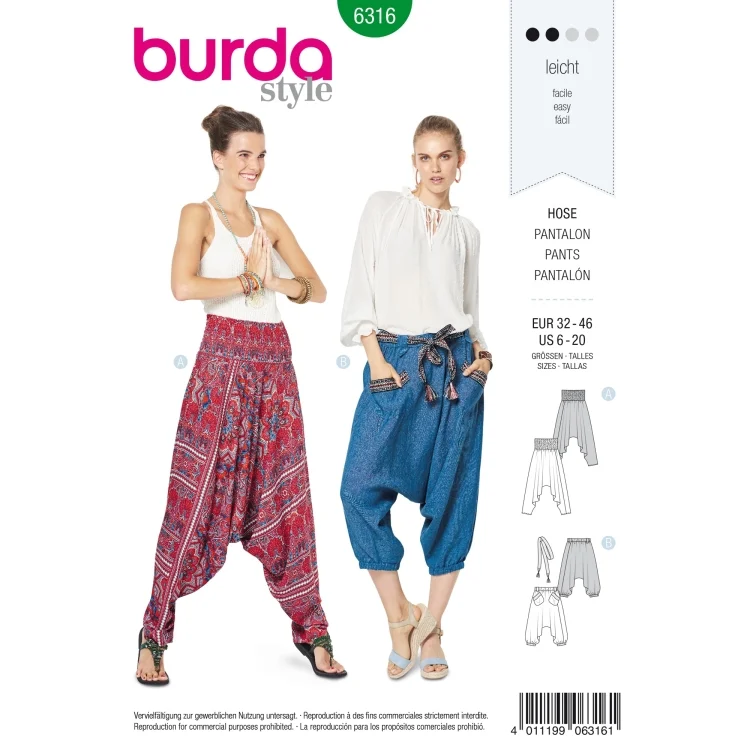 Schnittmuster Hose, Burda 6316