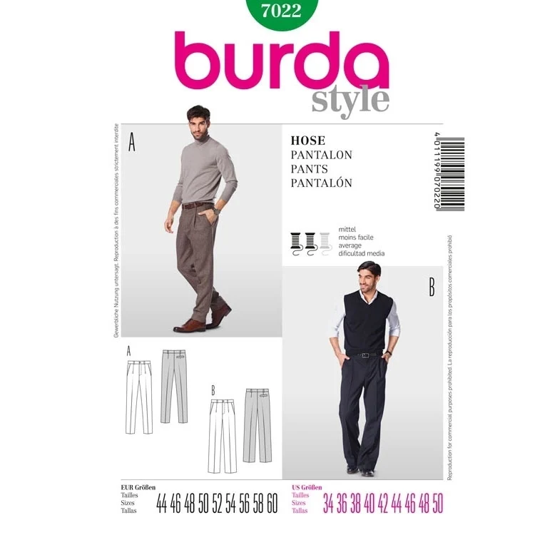 Schnittmuster Hose mit Bundfalte, Burda 7022