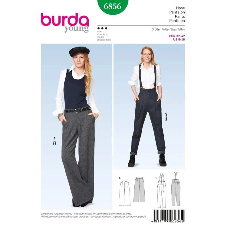 Schnittmuster Hose mit Bundfalte - Marlene, Burda 6856