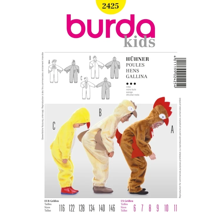 Schnittmuster Hühner, Burda 2425