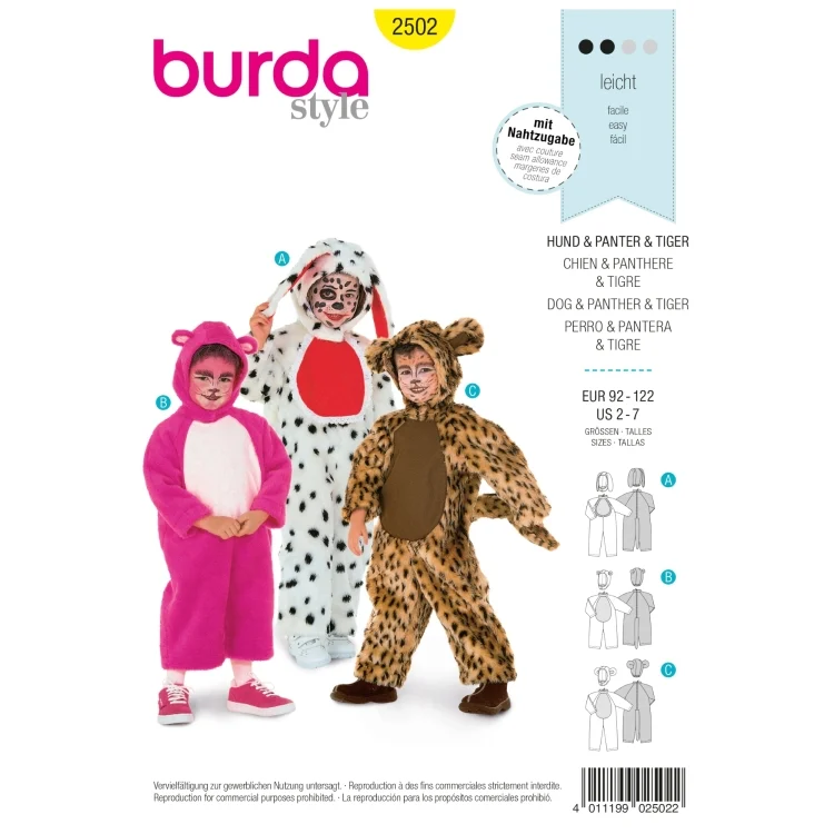 Schnittmuster Hund, Panther und Tiger, Burda 2502