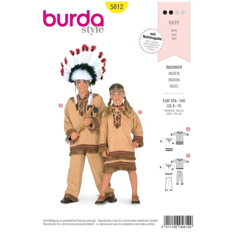 Schnittmuster Indianer und Kombination, Burda 5812