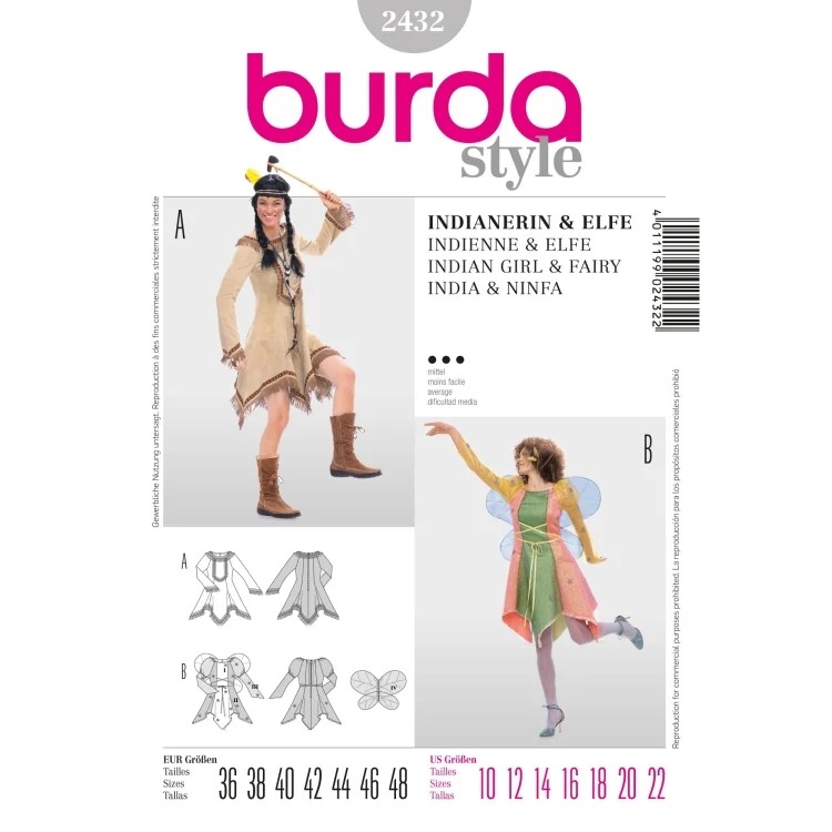 Schnittmuster Indianerin und Elfe, Burda 2432
