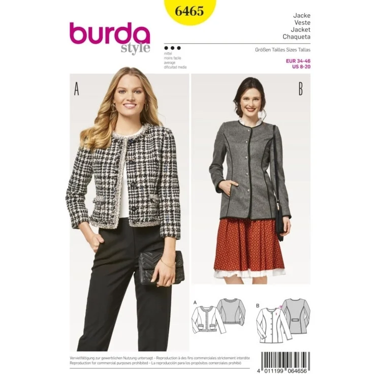 Schnittmuster Jacke, Burda 6465