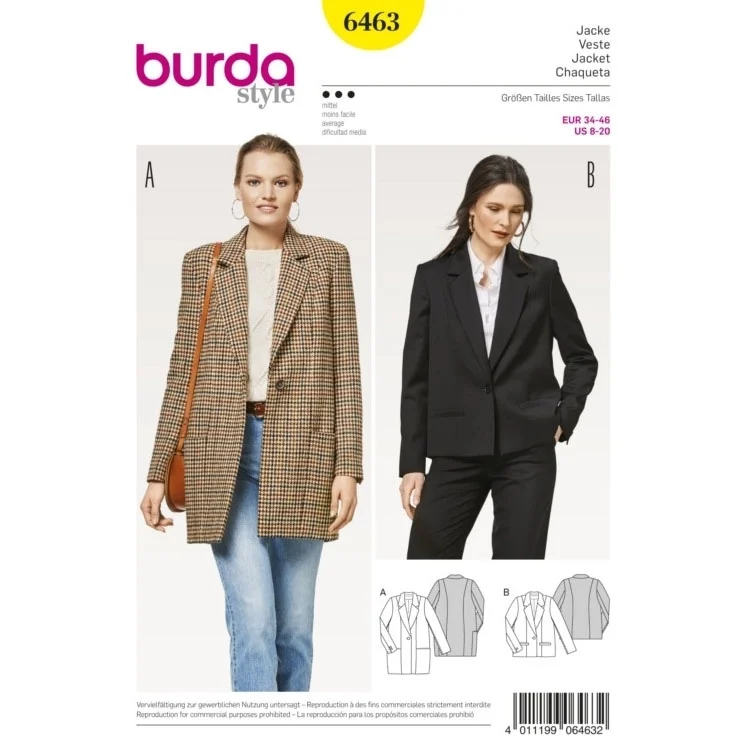 Schnittmuster Jacke und Mantel, Burda 6463